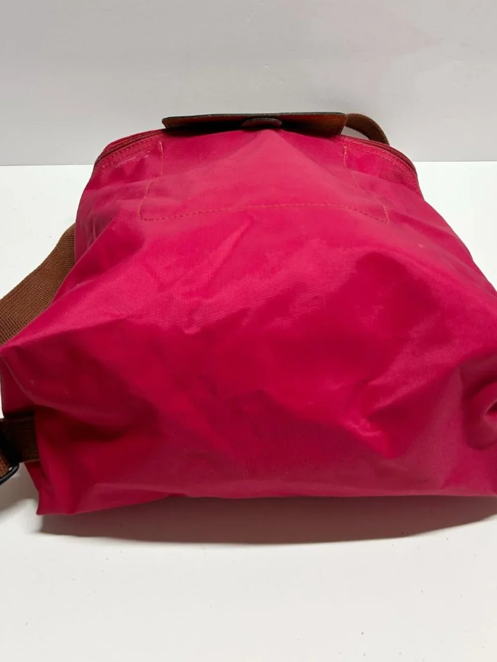Longchamp Red Backpack with Brown Trim